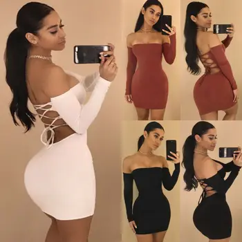 

Women Off Shoulder Bandage Bodycon Evening Party Cocktail Club Short Mini Dress Bikini Cover Up Beachwear
