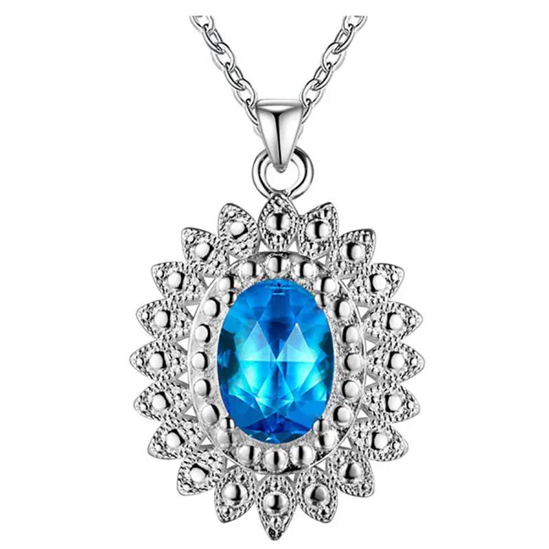 blue Bague Ringen, роскошное серебро 925, ювелирное изделие, цветные драгоценные камни, ожерелье для женщин, аквамарин, сапфир, рубин, изумруд, топаз, подсолнух - Цвет камня: blue