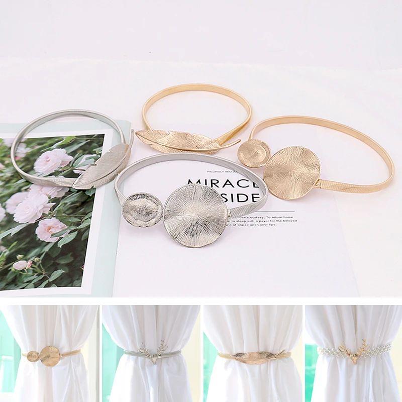 ⚡️Metal Curtain Clip Tieback Buckle Clips Curtain Holders Golden Silver Color Leaves Bow Elk Buckle Tie Back Curtain Accessories