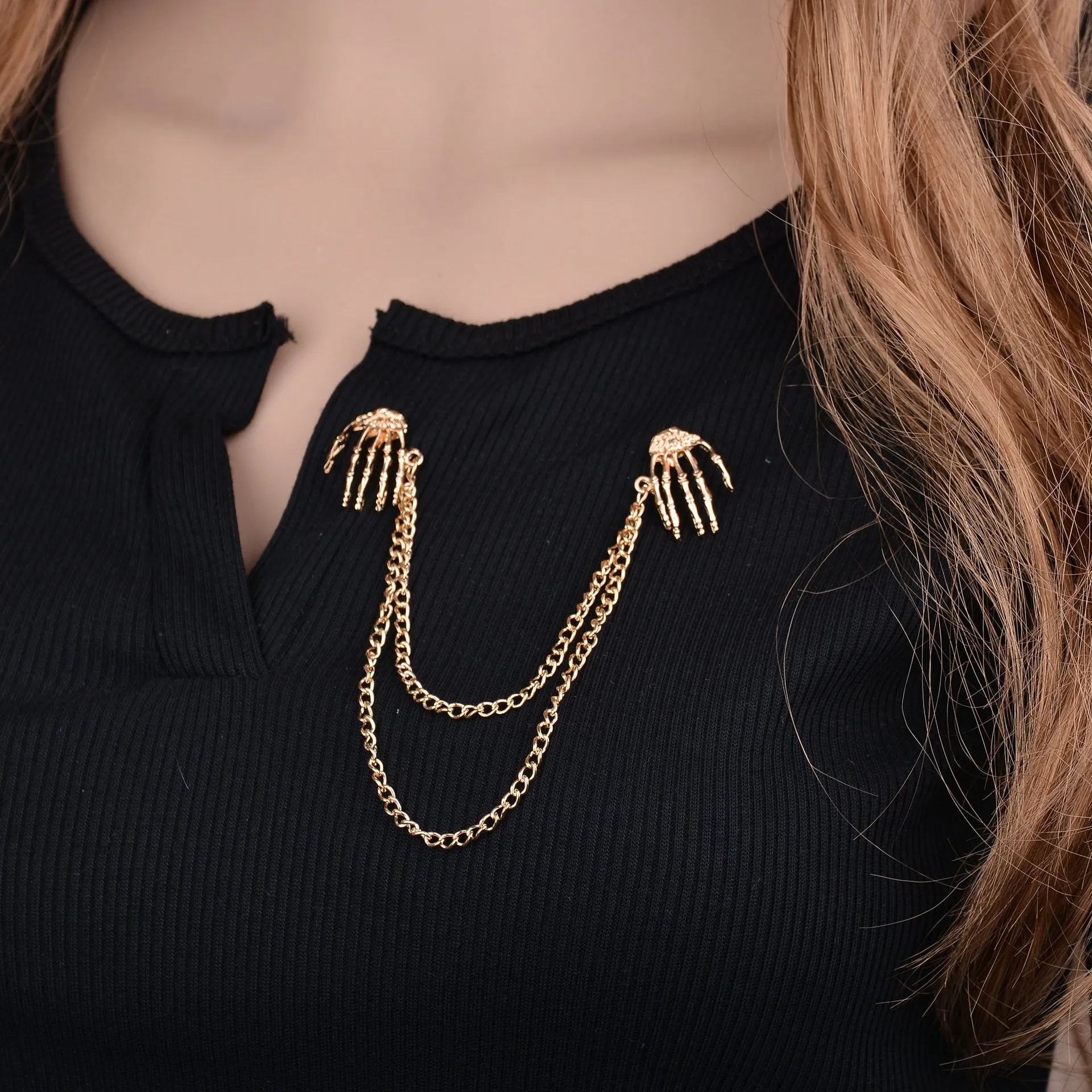 Accessories Korean-style Shirt Hand Bone Ghost Claw Collar Pin Collar Chain Pin Buckle Cool Brooch Collar Single-Breasted Collar