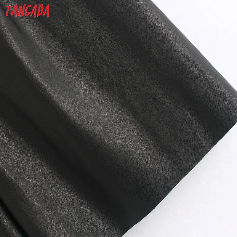 Tangada Женская винтажная плиссированная юбка из искусственной кожи на молнии Женская повседневная юбка с высокой талией BE104