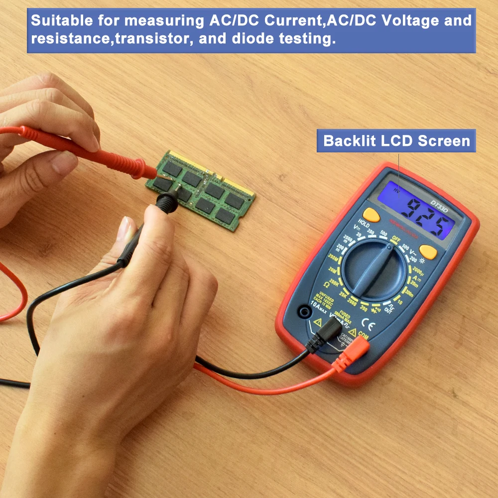 NEWACALOX DT33 ЖК-цифровой мультиметр задний светильник AC/DC Амперметр Вольтметр Ом портативный клещи измеритель емкости тестер