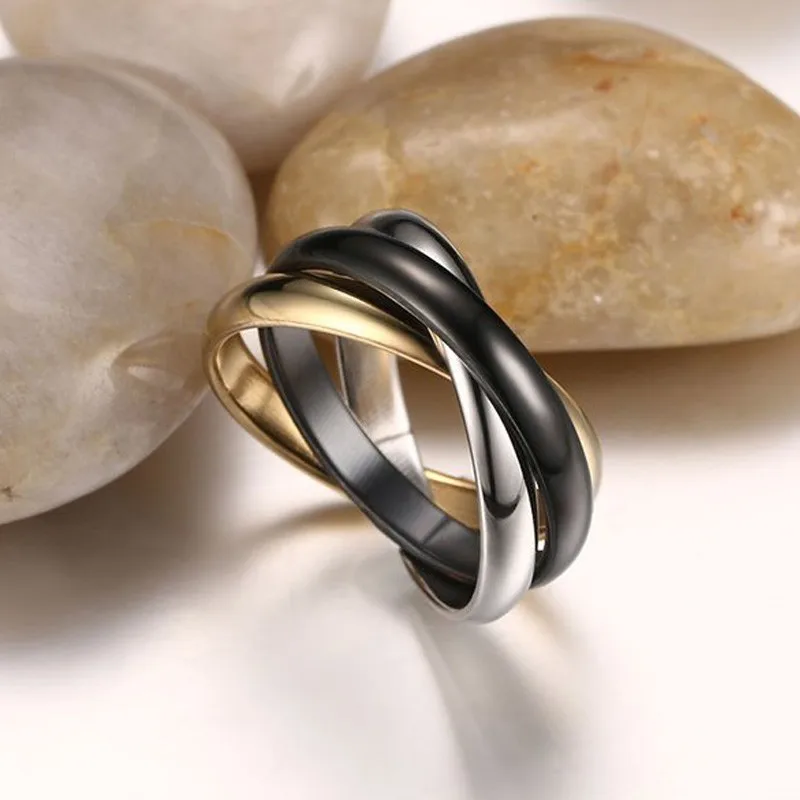 Кольцо женское классическое золотистое с 3 кольцами|wedding band ring|finger ringband ring |