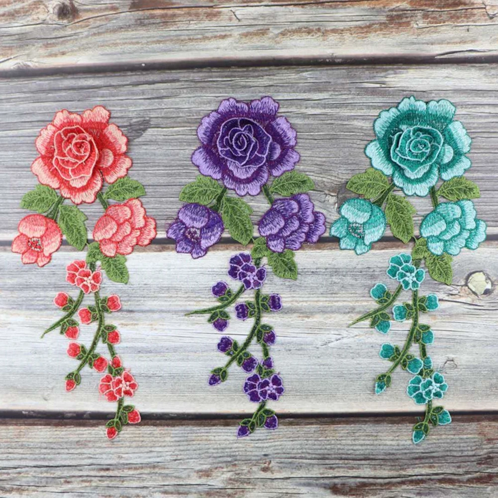 1pc Rose Flower Embroidered embroidery cloth patches Fabric Patches Applique Supplies Chinese Style Craft DIY
