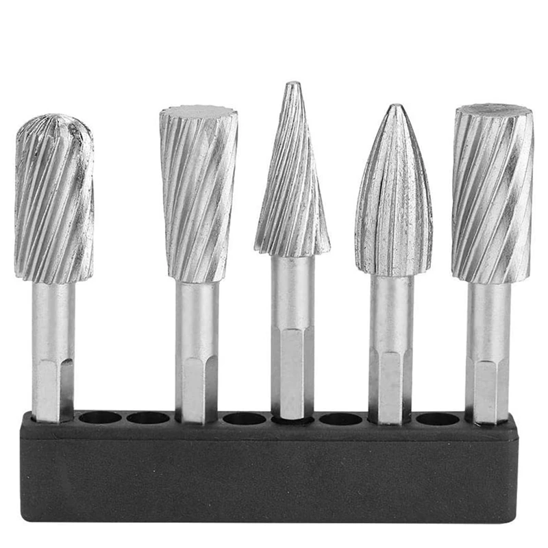

5Pcs Burr Bits Set 1/4Inch Hex Shank High Speed Steel Burrs Rotary Files Tools for Aluminum and Iron Hardware