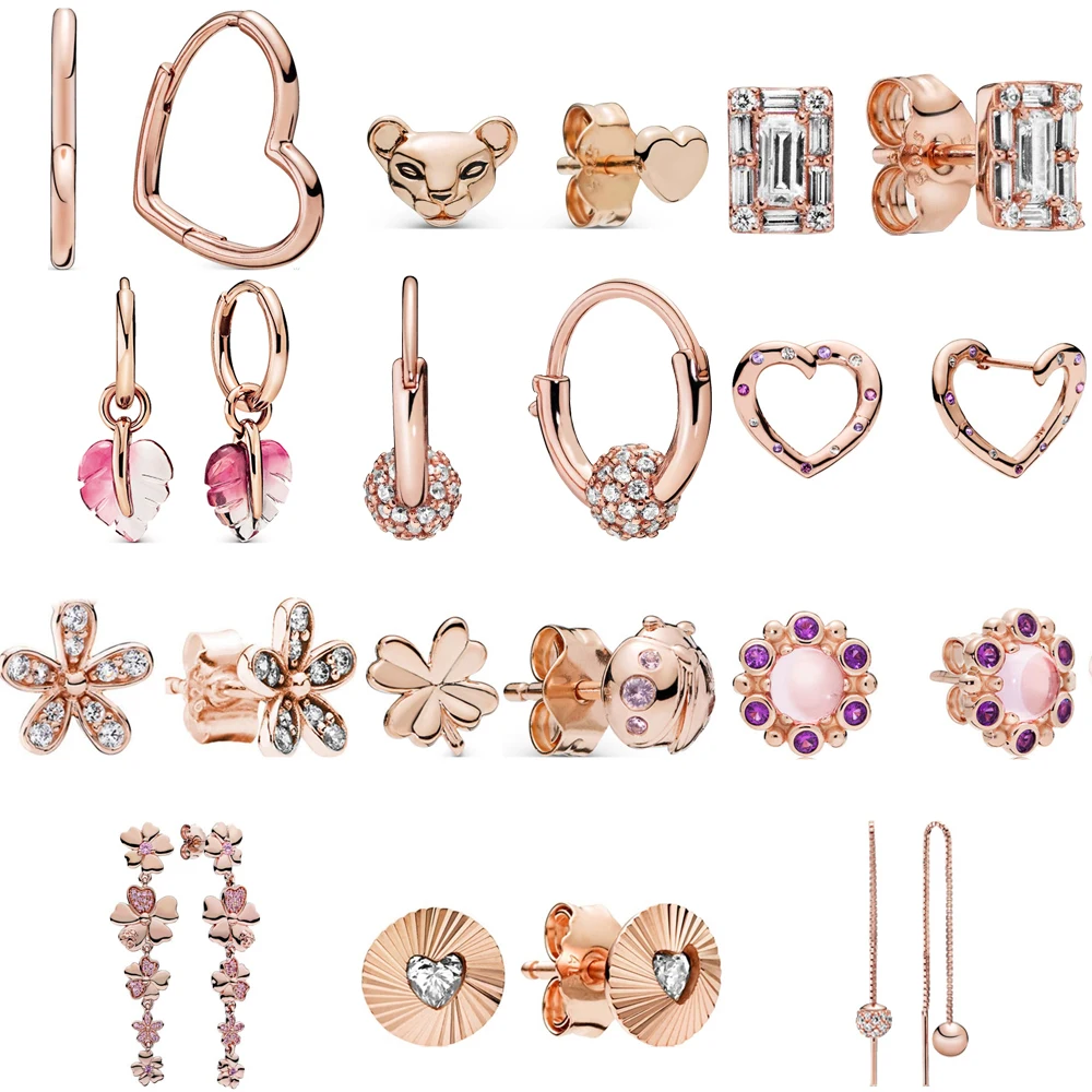 

2019 winter new style 100% 925 sterling silver rose gold series earrings diy women fashion 1: 1 jewelry free shipping