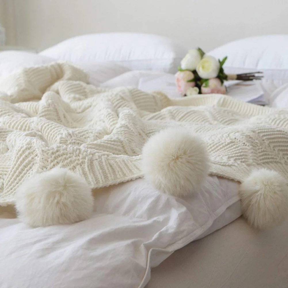 130x160cm Chenille Room Couch Skin Friendly Cover Throw Blanket Hairball Bed Cute Soft Knitted Office Lounge