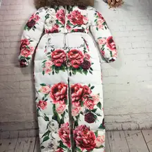 Зимний женский комбинезон на утином пуху с цветочным рисунком, женский лыжный костюм, костюм-двойка, верхняя одежда