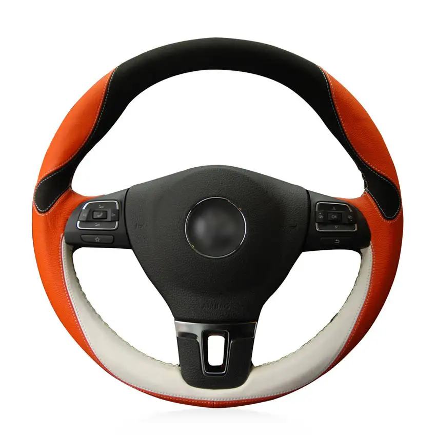Style-F02 Прошитый вручную черный оранжевый бежевый кожаный замшевый автомобильный чехол на руль для Volkswagen VW Golf Tiguan Passat B7 Passat CC Tour - Название цвета: Style-F02