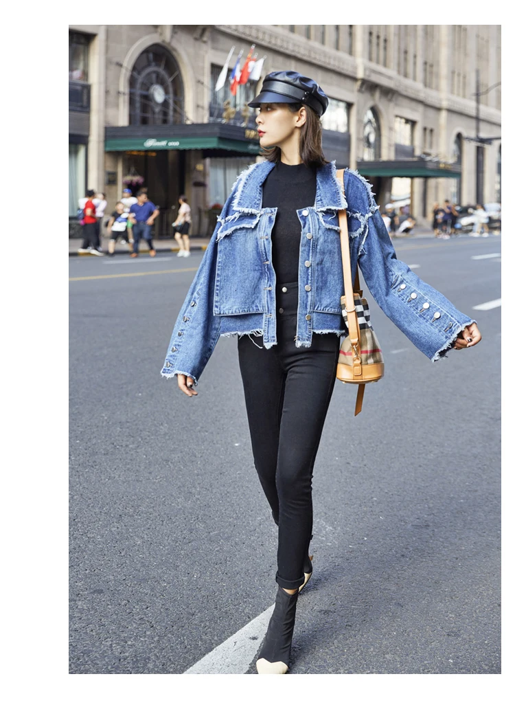 Fashion Tide Denim Jacket Female Spring And Autumn New Loose Raw Edge Button Korean Long Sleeve Short Paragraph 19B-a199