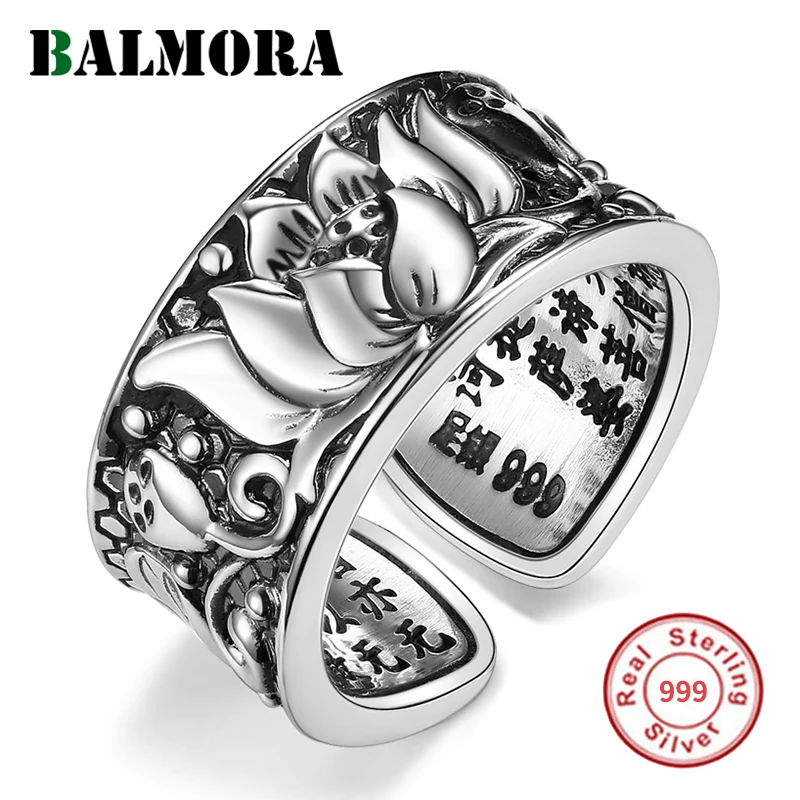 Женское и мужское кольцо в стиле ретро BALMORA Открытое из чистого серебра 999 пробы с