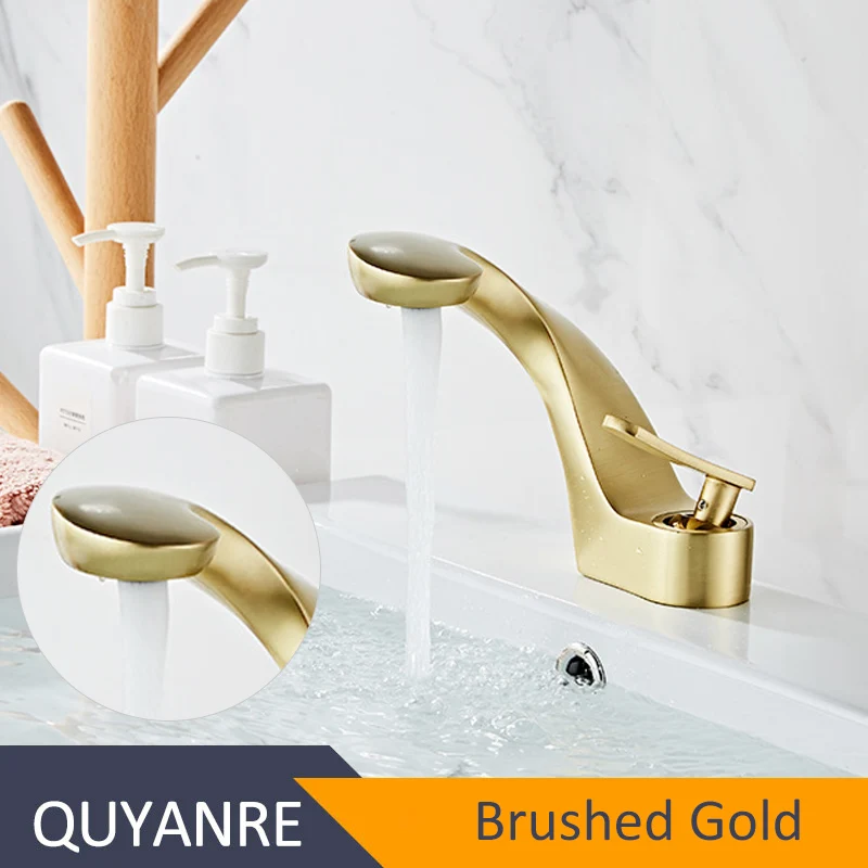Brushed Gold Quyanre современный для раковины Смеситель для умывальника раковина для кран в ванную da bacia смеситель с одной ручкой смеситель для умывальника - Цвет: Brushed Gold
