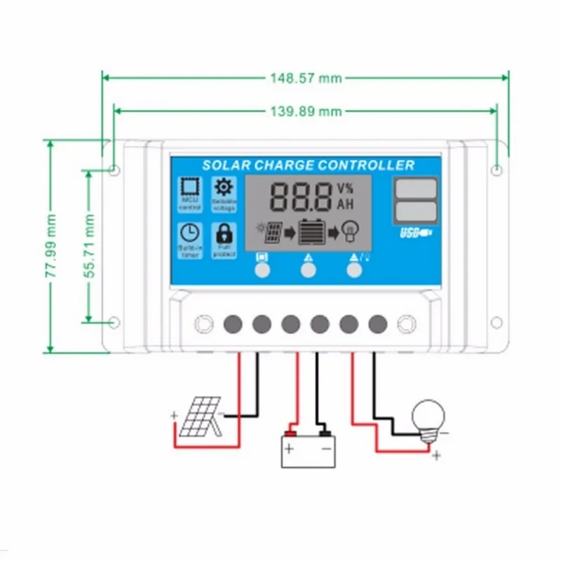 10A 20A солнечная панель контроллер заряда lcd двойной USB выход для 12V 24V солнечная панель s