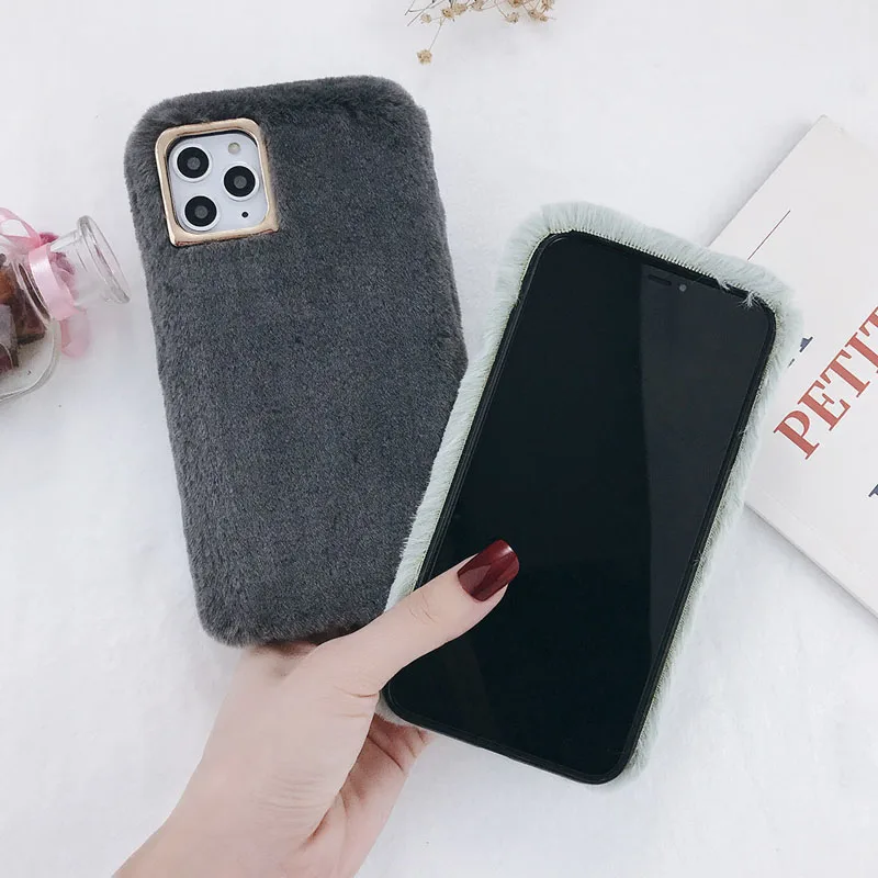 USLION пушистые меховые зимние теплые чехлы для iPhone 11 Pro Max X XR Xs Max Чехлы для iPhone 6 6s 7 8 Plus Мягкий ТПУ чехол