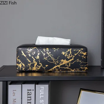 

Household Ceramics Tissue Box Removable Napkin Holder Marble Texture Black Gold Pattern Coffee Table Paper Holders Desk Decor