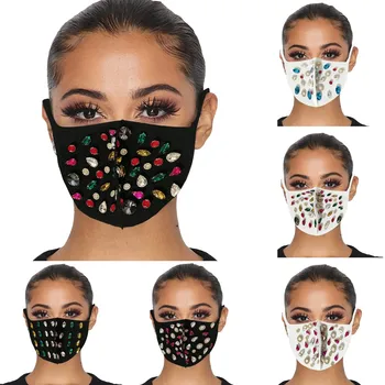 

1PC Diamond Face Mask Printed Masks Cotton Fabric Adult Protective PM 2.5 Dust Mouth Cover Washable Reusable Mouth Mask 2020