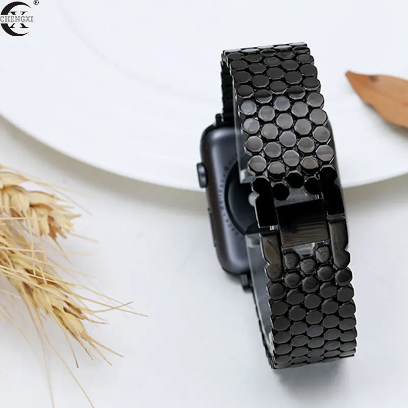 CHENGXI для девочек; мини-юбка для наручных часов Apple watch, версии из нержавеющей стали Мода рыбья чешуя для наручных часов Apple Watch 1/2/3, 38/42, 40 мм/44 мм ремешок аксессуары