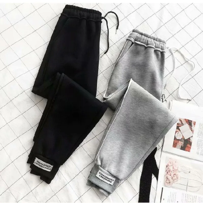 Весенне-осенние штаны ropa mujer Pantalon Femme женские повседневные свободные высокие эластичные спортивные штаны с принтом сбоку Harajuku