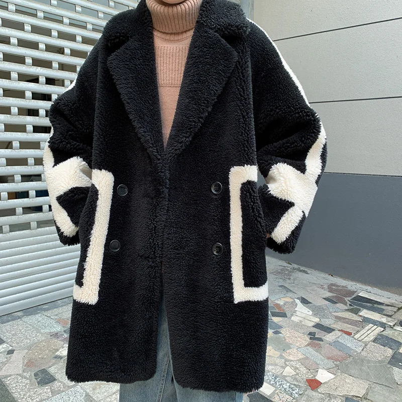 Черный Мужское длинное пальто, шерстяные Плюшевые куртки, chaqueta cuero hombre, мужские Зимние флисовые меховые пушистые пальто, куртки Джемперы, верхняя одежда, негабаритные теплые - Цвет: Черный