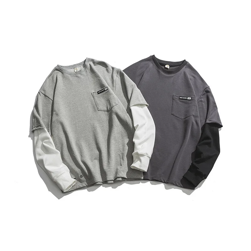

2019 Spring And Autumn Men's New Casual Stitching Contrast Color Pattern Printing Round Neck Loose Temperament Cotton Hoodies