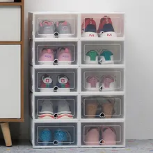 6pack Transparent shoe box dustproof storage box can be superimposed combination shoe cabinet Clamshell shoe organizer