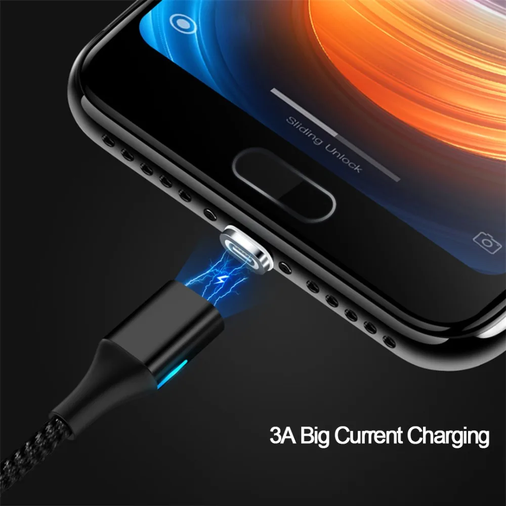 Магнитный кабель 1 м, быстрое зарядное устройство 3A для iPhone XS Max samsung S9, быстрая зарядка 3,0, Micro usb type C, магнитный шнур для зарядки телефона
