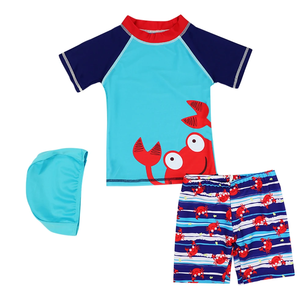 

Kids Boys Crab Pattern Top Shorts Hat Swimsuit