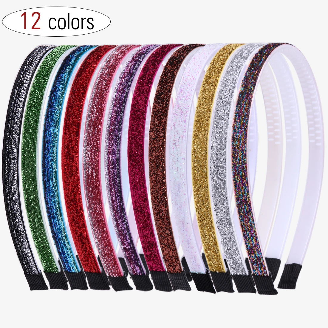 

12pcs/set Girls Glitter Headband 1 Cm DIY Hair Accessories Shiny Children Hairband Rainbow Gradient Color 10 MM Kids Head Hoop