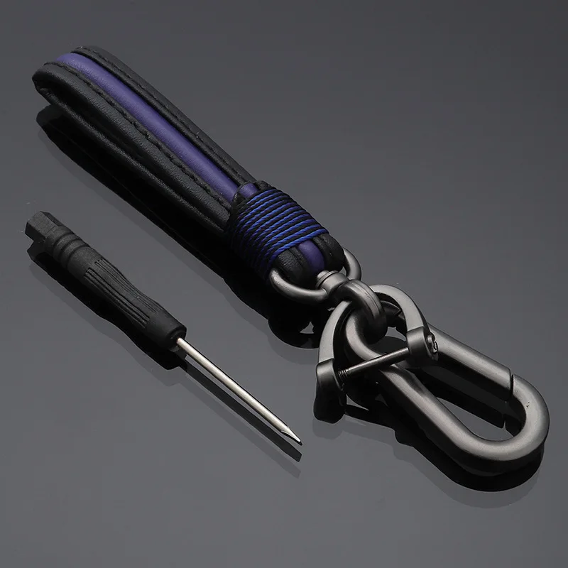 Luxury Genuine Leather Lanyard car keychain. Male and female leather Gunmetal Buckle key ring. Motorcycle keychain Gift Chaveiro