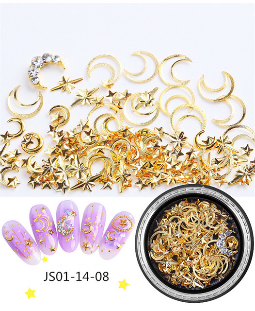 Nail Charm Rhinestone Star/Moon/Horizontal Line/Pearl/Water-Drop Mixed 9 Styles Golden Luxury Nails Decoration AccessoriesJS