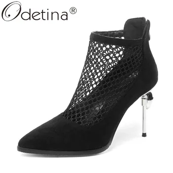 

Odetina Women New Mesh Air Mesh Crystal Back Zipper Dress Pumps Female Pointed Toe Stiletto Extreme High Hollow Out Party Pumps