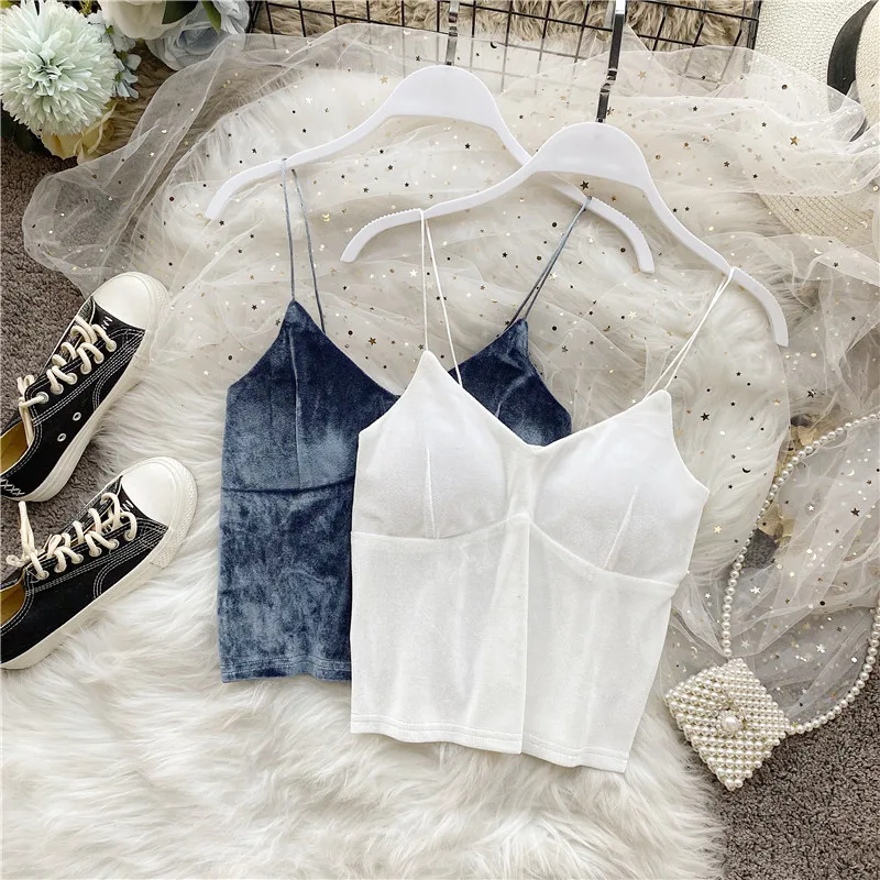 

Yan Ya style sling women's inner velvet belt chest pad vest women's bottom wear outer sleeveless top short