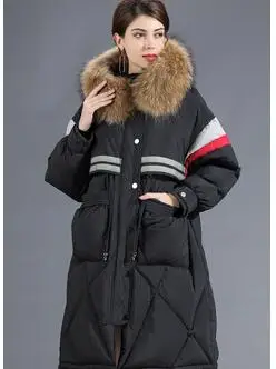 black New Winter women down jacket Real fur hooded medium lengthOvercoat Plus size loose casual jacket Thick warm jacket female OK2222 - Цвет: black