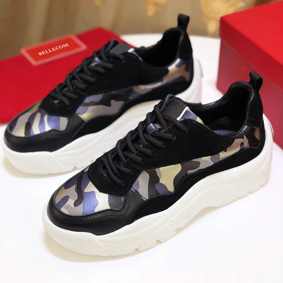 

BELLECOM Fall 2019 New Baitao Couple's Single Shoes Anti-skid, Leather Permeable Flat-soled Sports Shoes Daddy Shoes