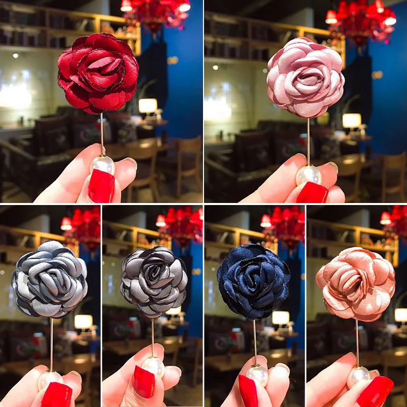 

6 Colors Rose Flower Fabric Brooch Pin Imitation Pearl Sweet Charm Brooches for Women Fashion Accessory Jewelry Enamel Pins Gift