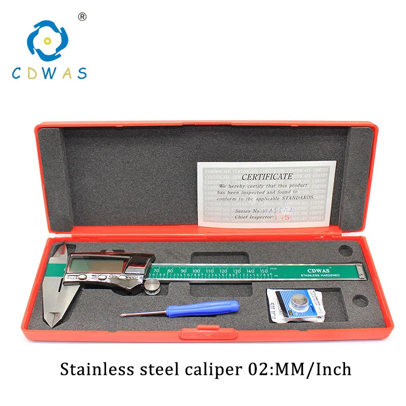 02 MM Inch Цифровой дисплей 0-150 мм из нержавеющей стали штангенциркуль фракции/мм/дюймовый ЖК-электронный цифровой штангенциркуль высокого качества водонепроницаемый - Цвет: 02 MM Inch