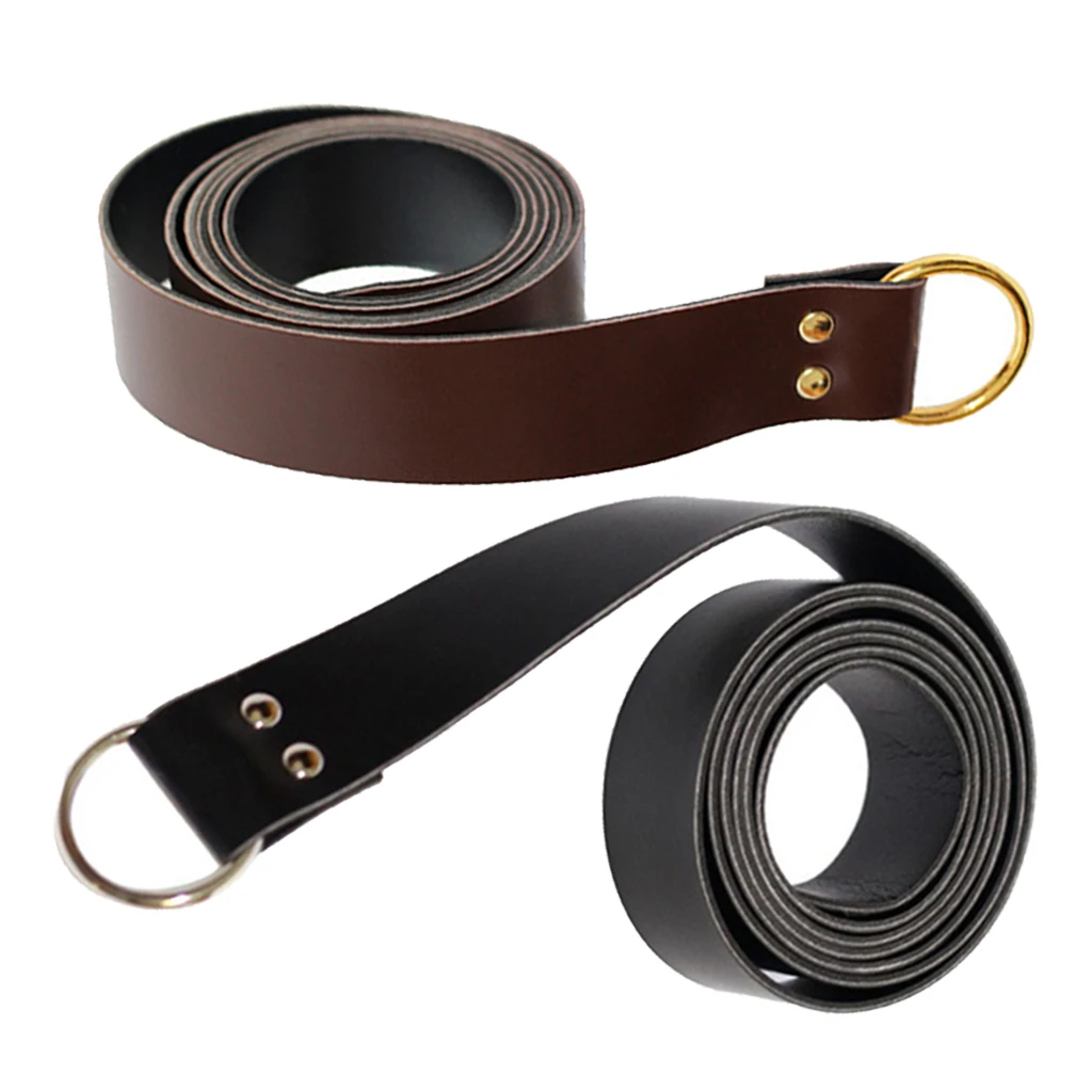 Knight Steel Ring Buckle Leather Waistband Belt for Mens Party Costume 185cm