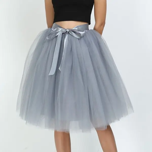 5 слоев миди Тюлевая юбка женская мода юбка-пачка элегантная Свадебная юбка подружки невесты Свадебная Нижняя юбка лолита - Цвет: gray