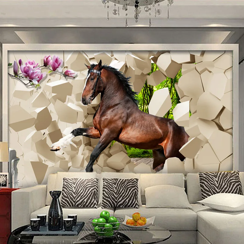 

Drop Shipping 3D Stereoscopic Horse Broken Wall Wallpapers For Bedroom Background Wall Mural Custom Non-woven Photo Wallpaper