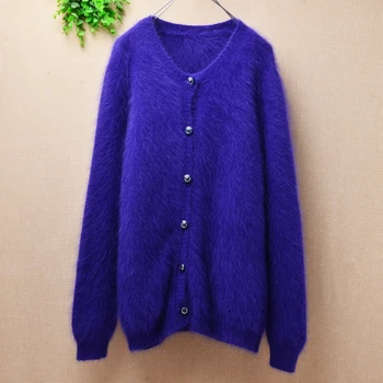 

Solid knitted long sleeves warm soft mink cashmere made fashion causal sweater coats cardigans jackets for women ladies winter