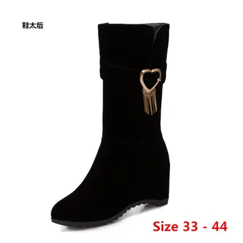 

Martin Mid Calf Boots Height Increasing Wedges Women Spring Autumn High Heel shoes Short Boots Woman Small Big Size 33 - 44