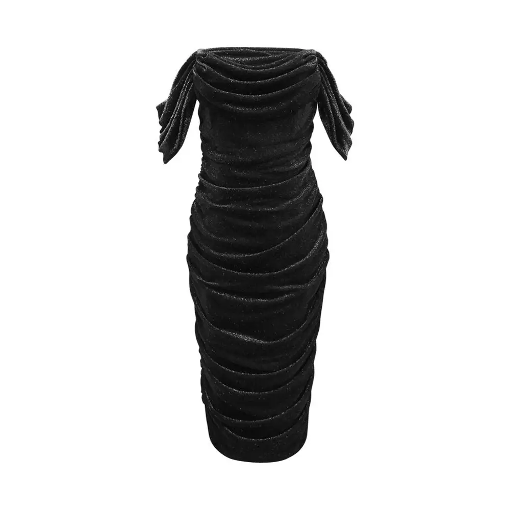 Bodycon Bandage Dress Sexy Off Shoulder Glow Sparkly Ruffles Women Dress Designer Fashion Evening Party Dress Vestido