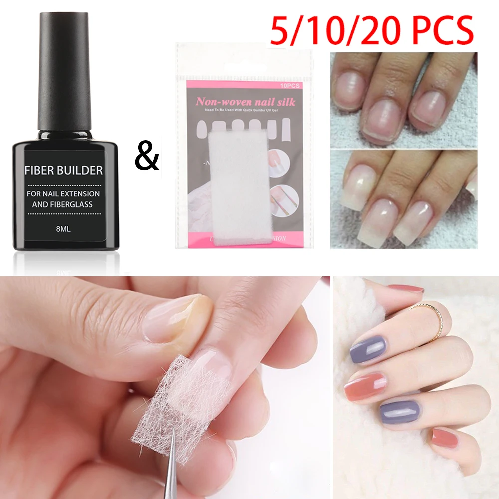 5/10/20 PCS жидкость для нетканые шелковые стекловолокна гель Советы Расширение Комплект Профессиональный DIY маникюр Нейл-арт женские Красота инструменты для макияжа