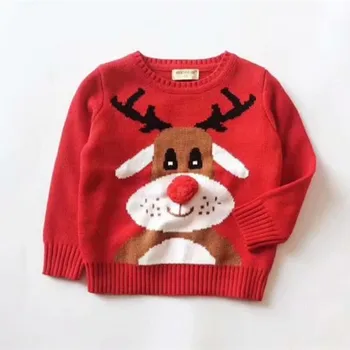

Autumn winter Christmas Cartoon deer Boy Sweater Thicken children knitted Kids Pullover clothes Jumper baby Girls weater TP19050