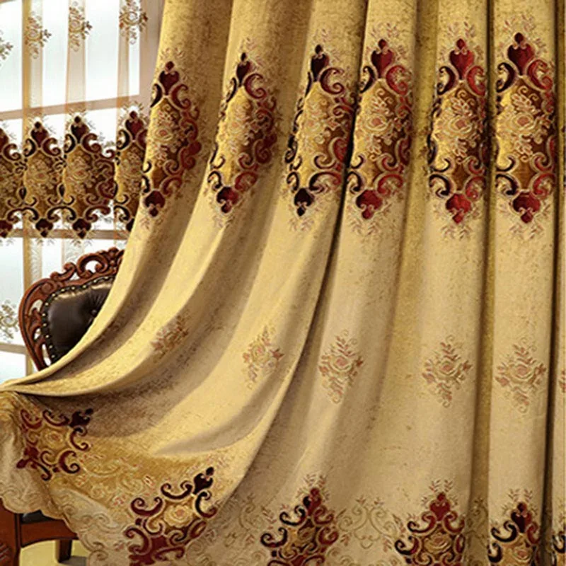 Вода растворимая вышивка занавес s Тюль гостиная люкс коричневый вышитые занавески вилла занавески 70%-90% M117#40 - Цвет: Curtain Cloth