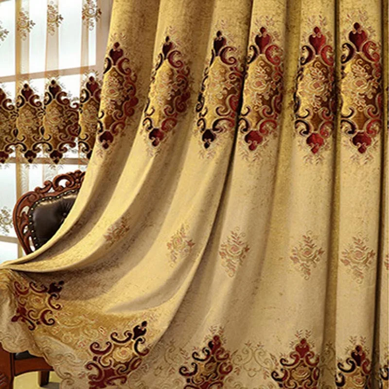 Curtain Cloth Вода растворимая вышивка занавес s Тюль гостиная люкс коричневый вышитые занавески вилла занавески 70%-90% M117#40 - Цвет: Curtain Cloth