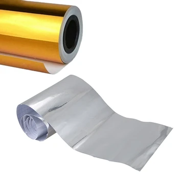 

2 Roll Chrome Mirror Vinyl Film Wrap Sticker Decal Stretchable Reflective 152X20Cm, Silver & Gold