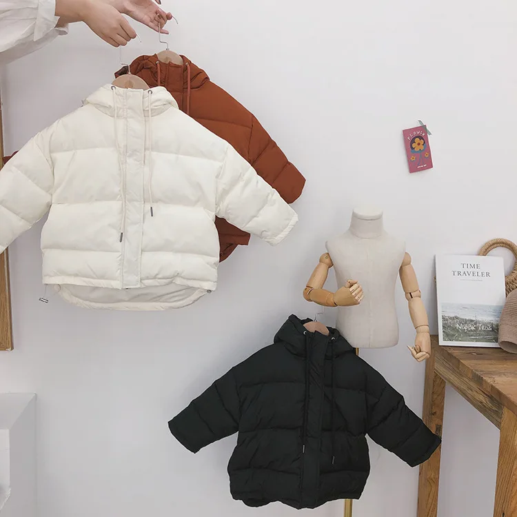 Зимние Детские плотные пуховики, однотонные стеганые пальто с капюшоном для мальчиков и девочек, детская верхняя одежда