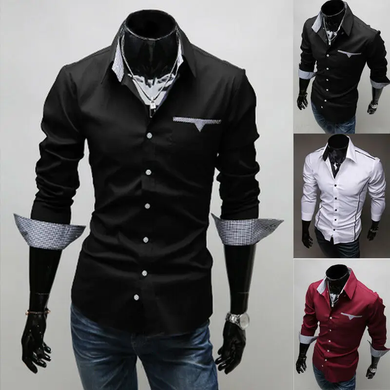 Fashion New Mens Long Sleeve Slim Fit 