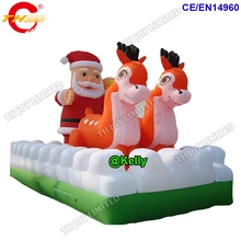 Коммерческая реклама надувные рождественские сани комбо для продажи, 4x2,5x3 mH рождественские надувные Санта-олени мультфильмы